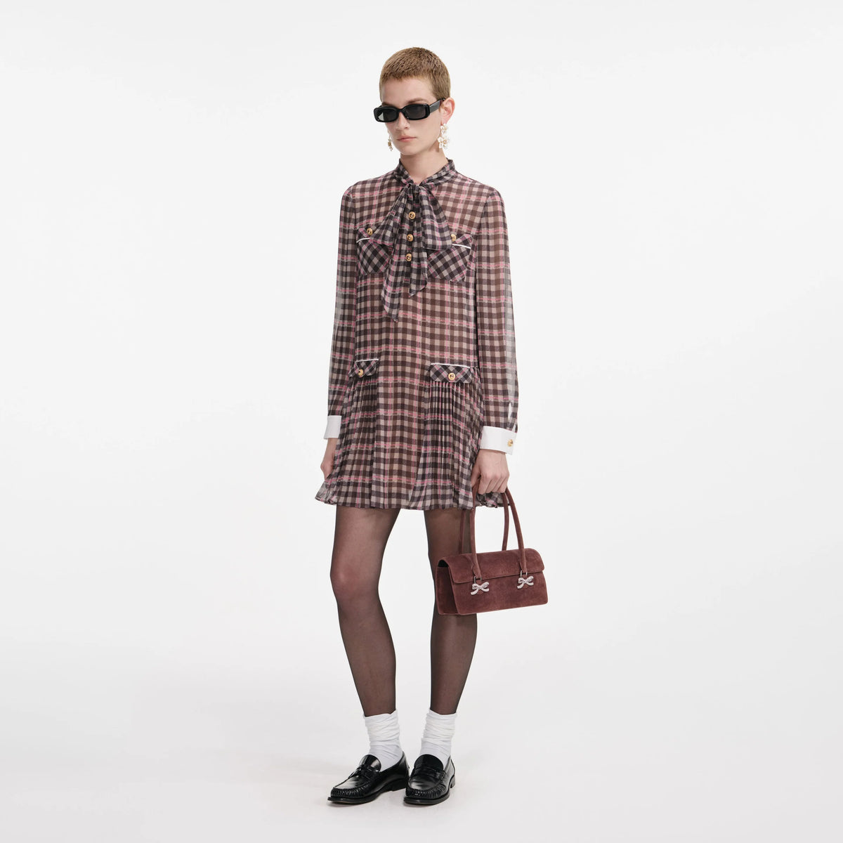 Brown Check Chiffon Mini Dress – Two skirts SF